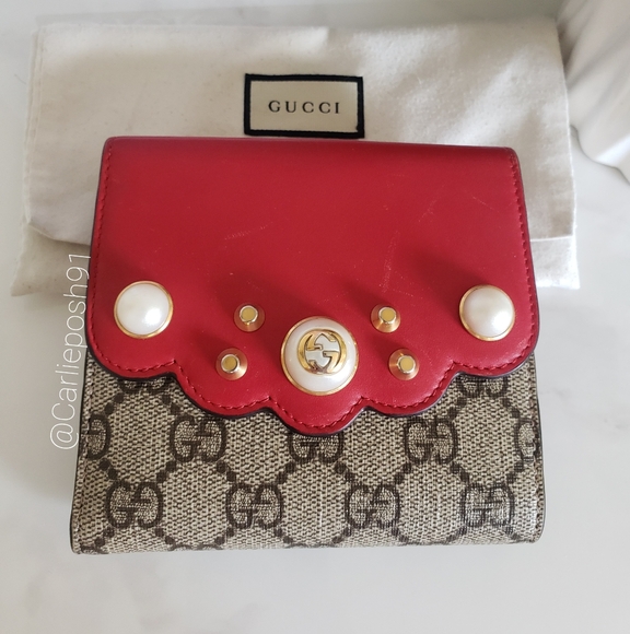 Authentic Pre-owned Gucci Peony Pearl Studded Compact Flap Wallet - Picture 5 of 16